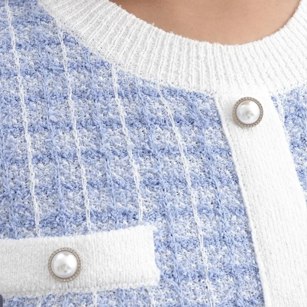 Chic Blue and White Tweed Style Coquette Dress NWT - Picture 4 of 5